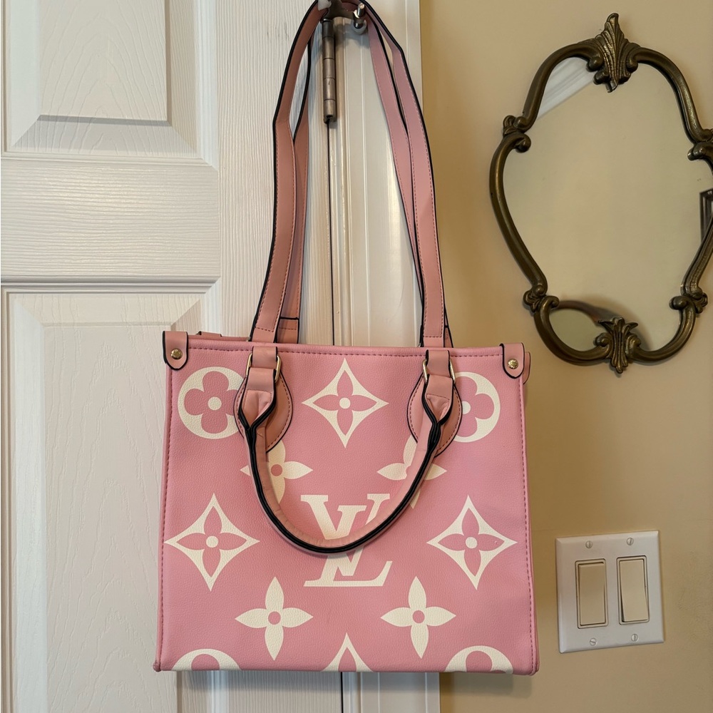 Designer-Inspired Pink Logo Tote Bag